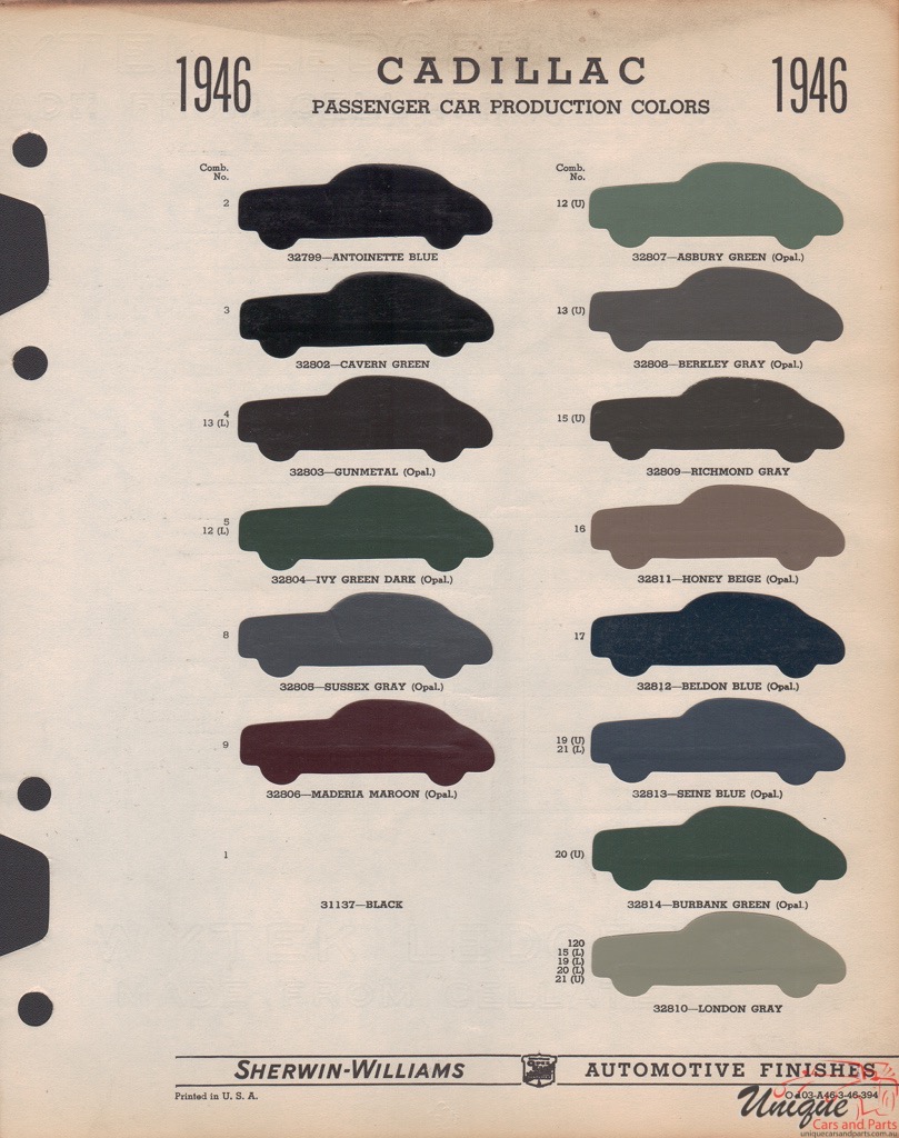 1946 Cadillac Paint Charts Williams 1